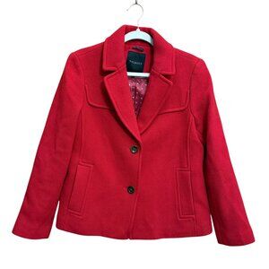 Talbots Women's Jacket 8 Red Wool Blend Peacoat Lined Slit Pockets Career Office
